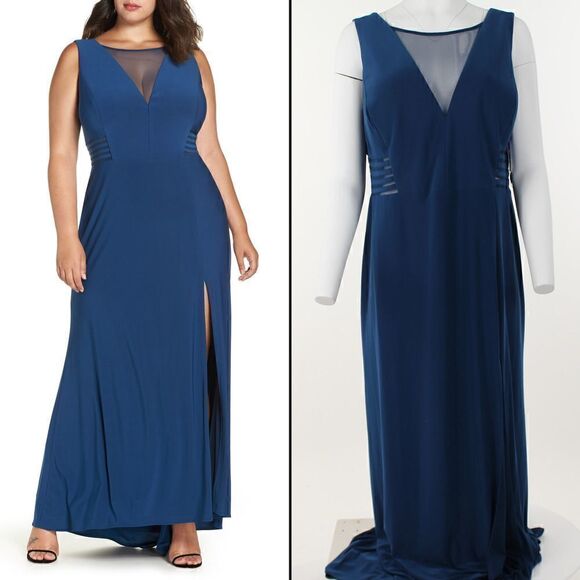 Morgan & Company Trendy Plus Size Mesh-Inset Gown - Picture 1 of 5